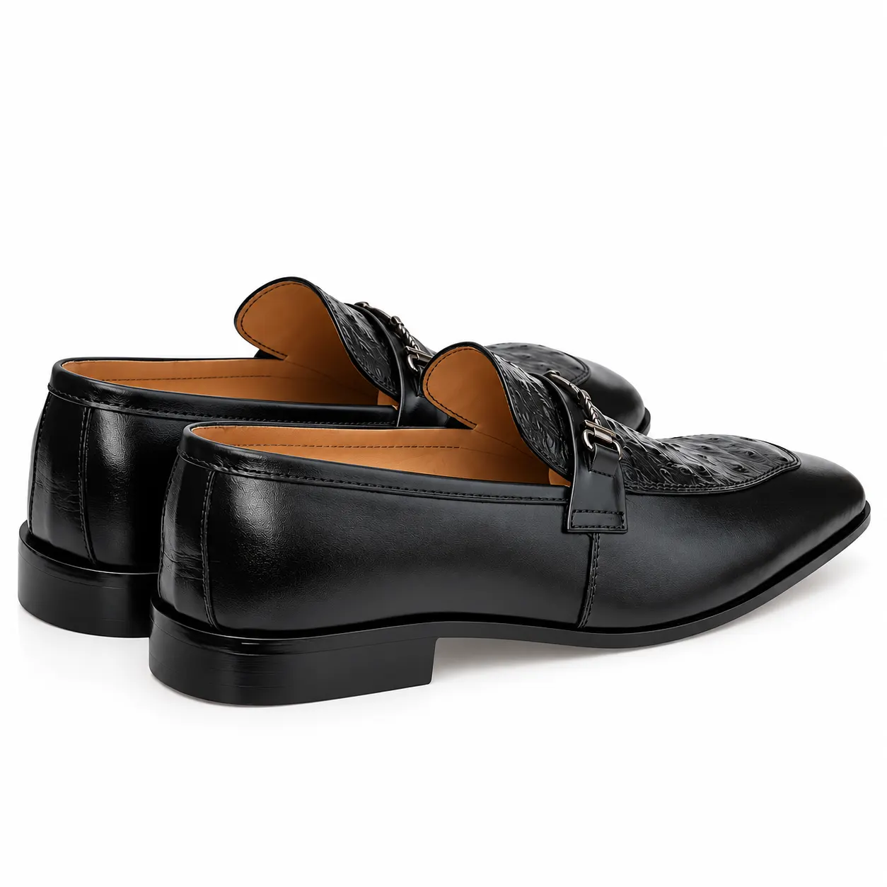Men's Black Textured Horsebit Loafers — alternate view